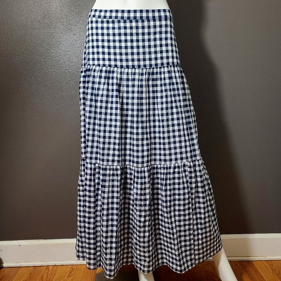 J. Crew Dresses & Skirts - NWT J. Crew Dark Navy & White Checkered Long Prairie Skirt